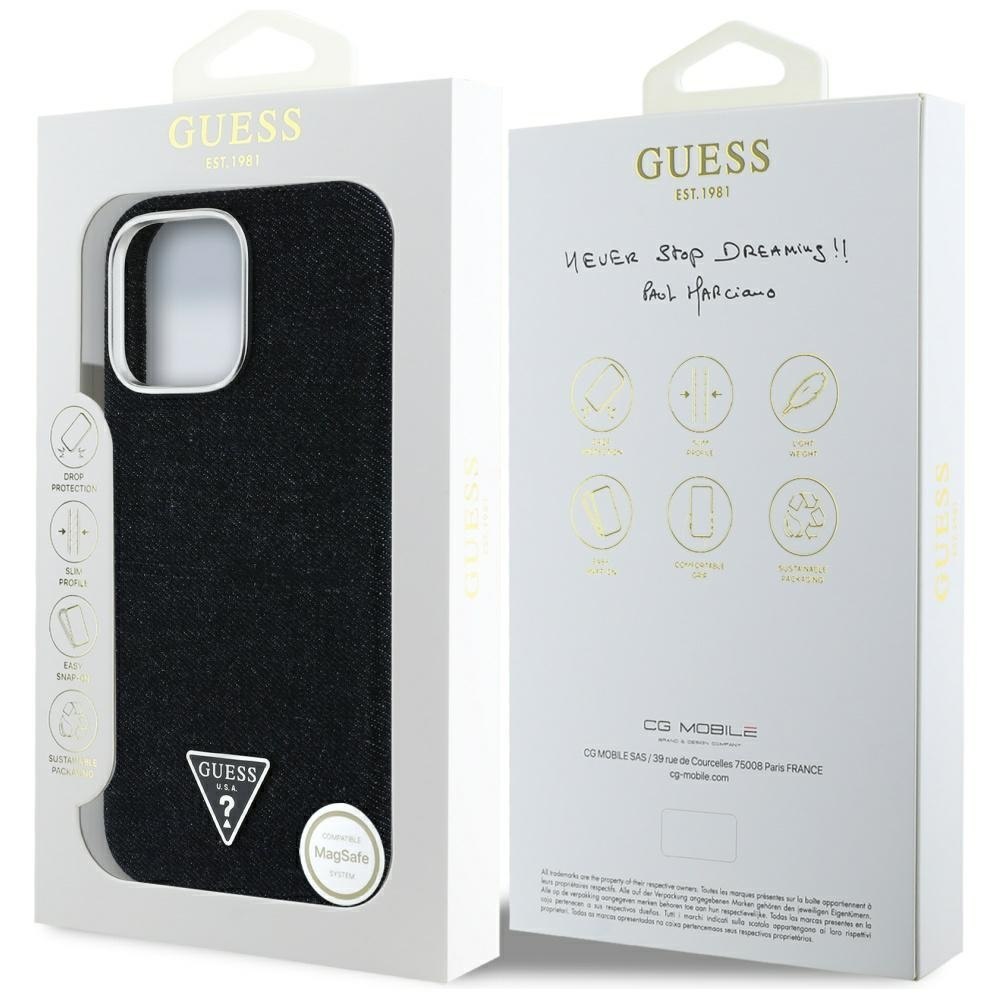Etui Guess Denim Triangle Logo MagSafe do iPhone 16 Pro czarny